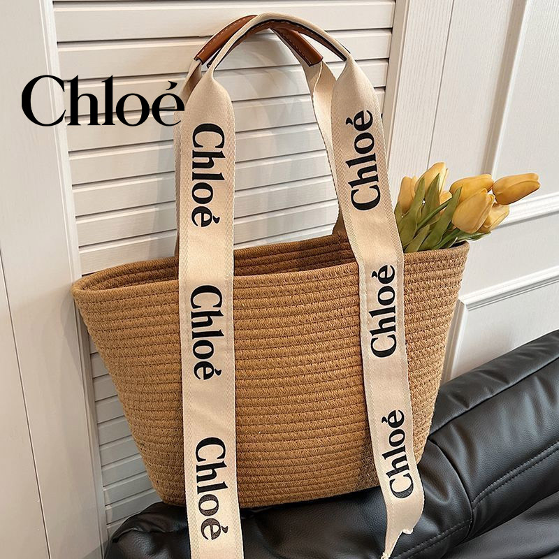 【chloe 】ストローとレザーのかごバッグ Chloe ストローかごバッグ